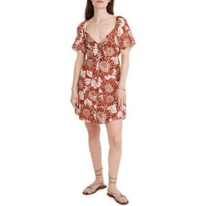 Sunflower Madewell 100% Silk Dress Size 14 Rust Short Sleeve Button-Up Boho